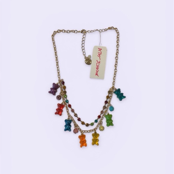 🆕 Betsey Johnson Rainbow Gummy Bear Crystal Charm Necklace- $68-NWT - Picture 3 of 6